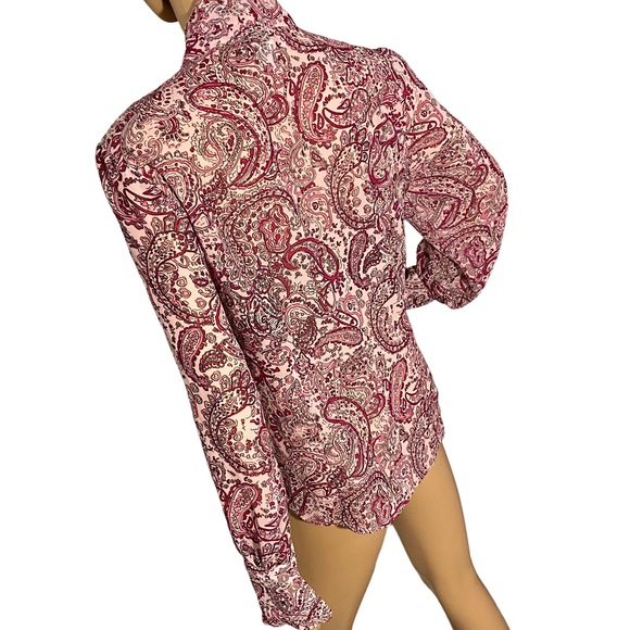 VINTAGE DANA GIBSON SHIMMERY PAISLEY FLORAL RUFFLE SLEEVE PUSSY BOW BLOUSE  SZ M - Picture 6 of 16